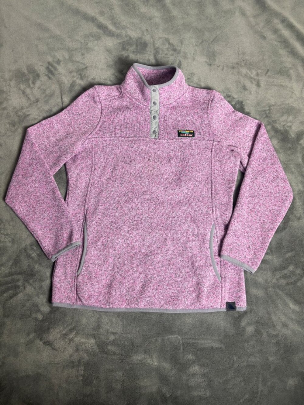 L.L.Bean Women’s M Sweater Fleece Pullover Pink Heather Snap Neck Outdoor Preppy